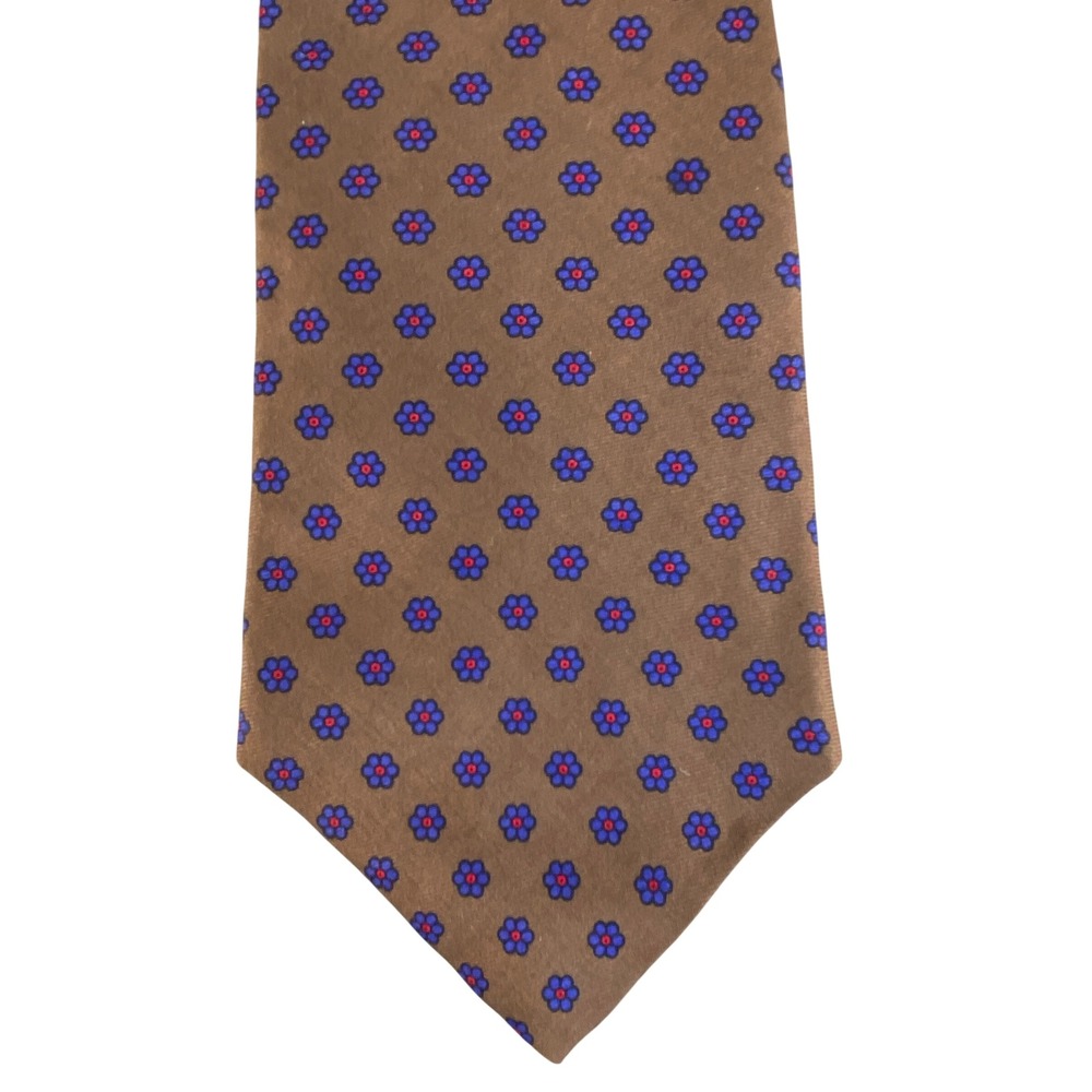 VTG Rooster Silk Tie Mens Brown Blue Floral Foulard Printed in Italy 53.5x3.5